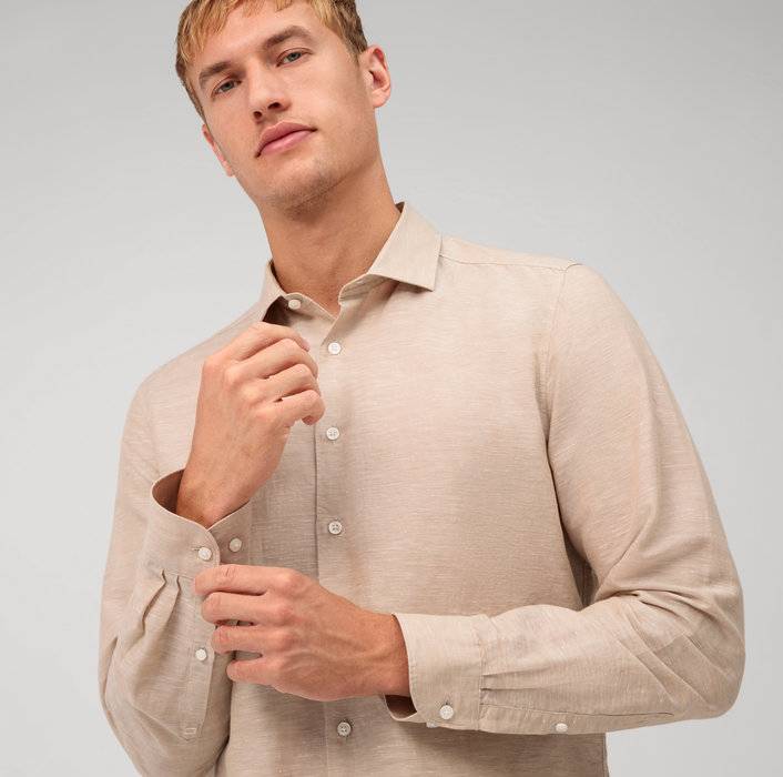 Oblymp Level Five garment washed, Businesshemd, body fit, Kent, Natur Zeitlich begrenztes Angebot