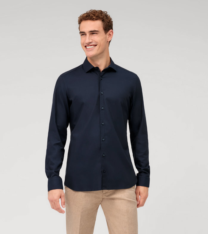 Oblymp Level Five garment washed, Businesshemd, body fit, Kent, Marine Blitzangebot