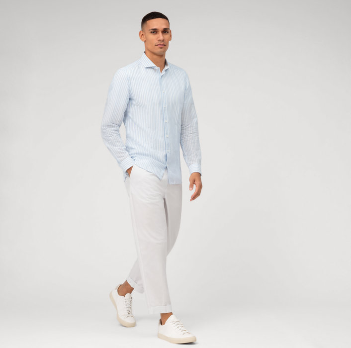 Oblymp Level Five garment washed, Businesshemd, body fit, Haifisch, Bleu Neuheiten
