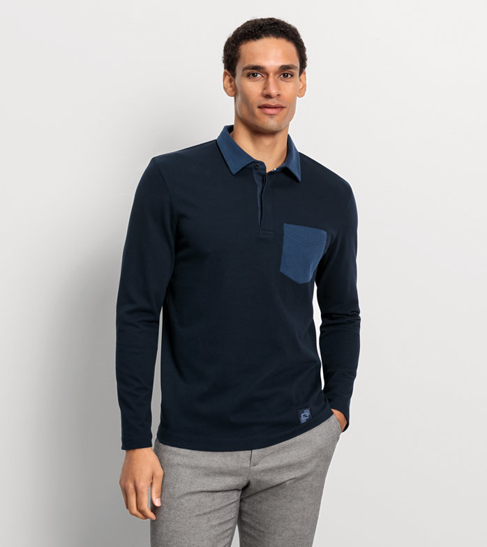 Oblymp Casual Wirk, Polo langarm, Marine Fabrikpreis