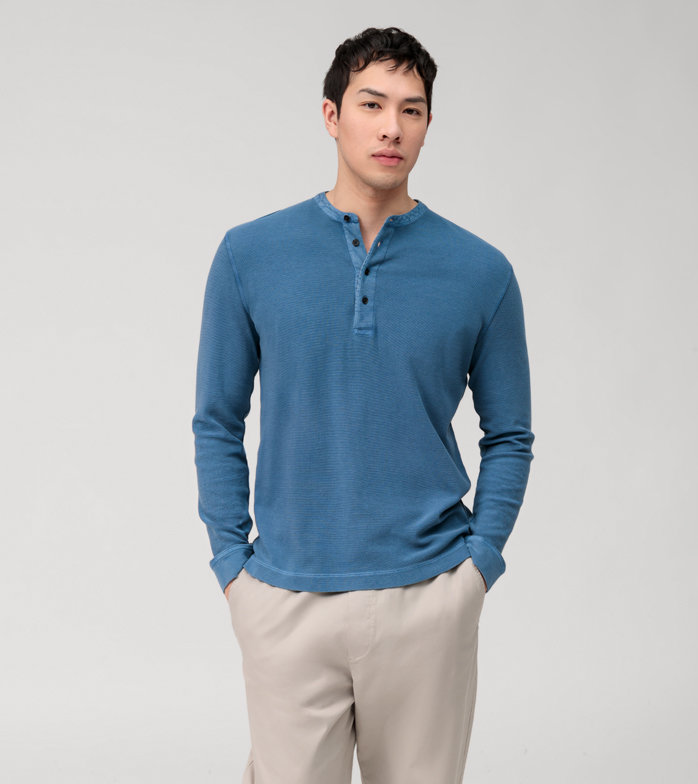 Oblymp Casual Wirk, Polo langarm, Rauchblau Günstig kaufen