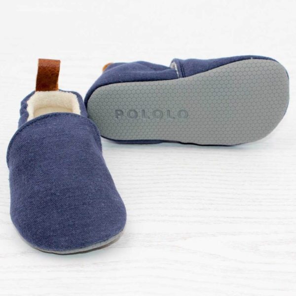 Pololo Barfuß Hausschuh Baumwolle (bio) Uni Blau Fabrikladen