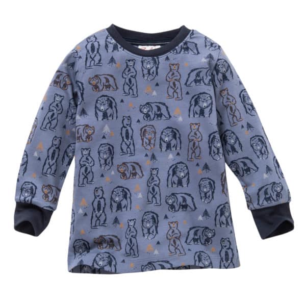 Pololo People Wear Organic Langarm-Pyjama “Grizzlybär”, blau/bedruckt, Baumwolle (Bio) Zeitlich begrenztes Angebot