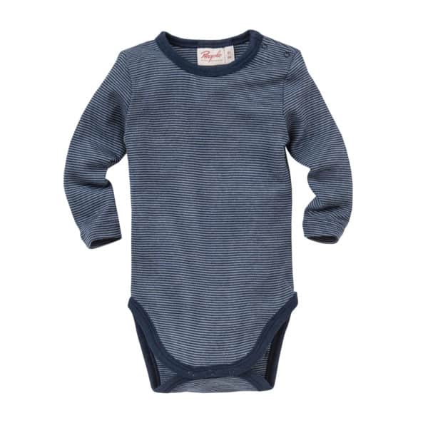 Pololo People Wear Organic Wolle-Seide Langarm-Body, dunkelblau geringelt Räumungsverkauf
