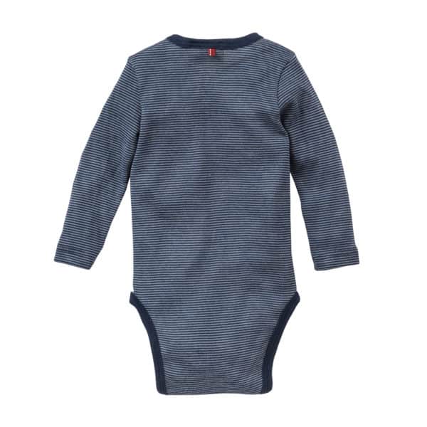 Pololo People Wear Organic Wolle-Seide Langarm-Body, dunkelblau geringelt Räumungsverkauf