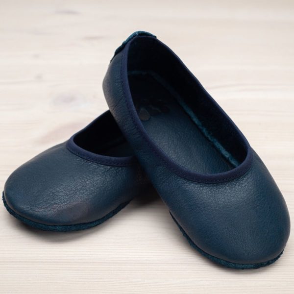 Pololo Hausschuh Ballerina Leder Blau Letzter Tag