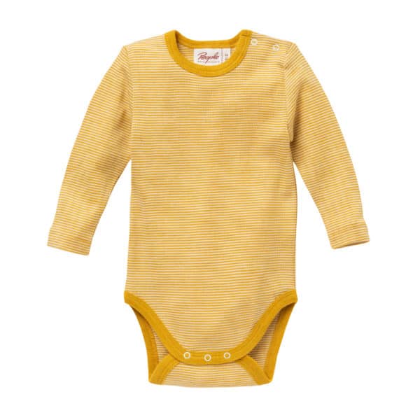 Pololo People Wear Organic Wolle-Seide-Body, senfgelb geringelt Exklusivangebot
