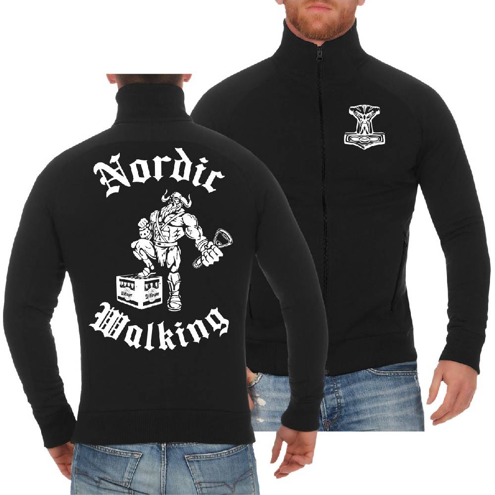 Spass Kostet Männer Sweatjacke Wikinger mit Bier Nordic Walking im Angebot