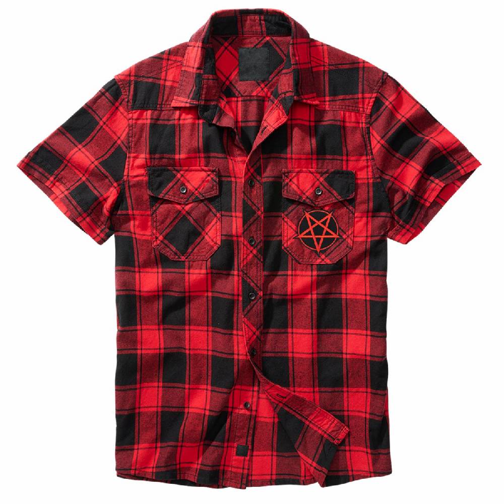 Spass Kostet Herren Karo Kurzarm Hemd Pentagramm satan 666 Grösse M bis 7XL Kostenlose Rückgabe