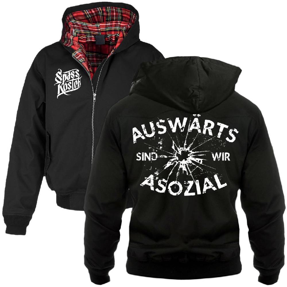Spass Kostet Harrington Jacke mit Kapuze Auswärts sind wir Asozial Fabrikpreis