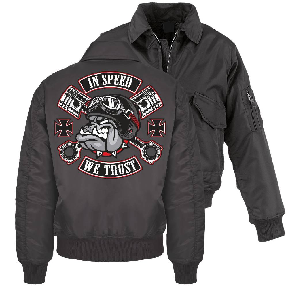 Spass Kostet CWU Bomberjacke mit Kragen In Speed we Trust Rockn Roll Günstiger Verkauf